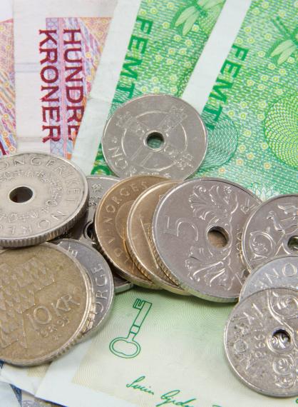 Norske sedler og mynter. Foto: Colourbox.com